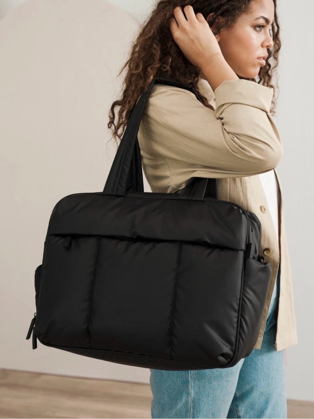CALPAK Luka Matte Black Quilted Tote Bag